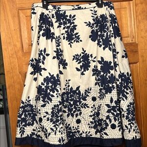 Coldwater Creek Floral Print Embroidered A-line swing skirt size XL 18 navy